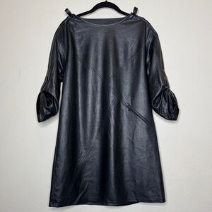 BCBG Max Azria Black Faux Leather Zip Sleeve Dress Size S